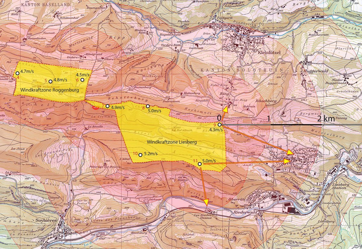 Windpark Liesberg: Von Lärmimmissionen betroffene Gebiete