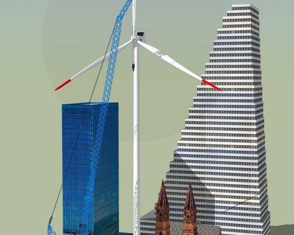 Grössenvergleich einer Vestas V112-Anlage