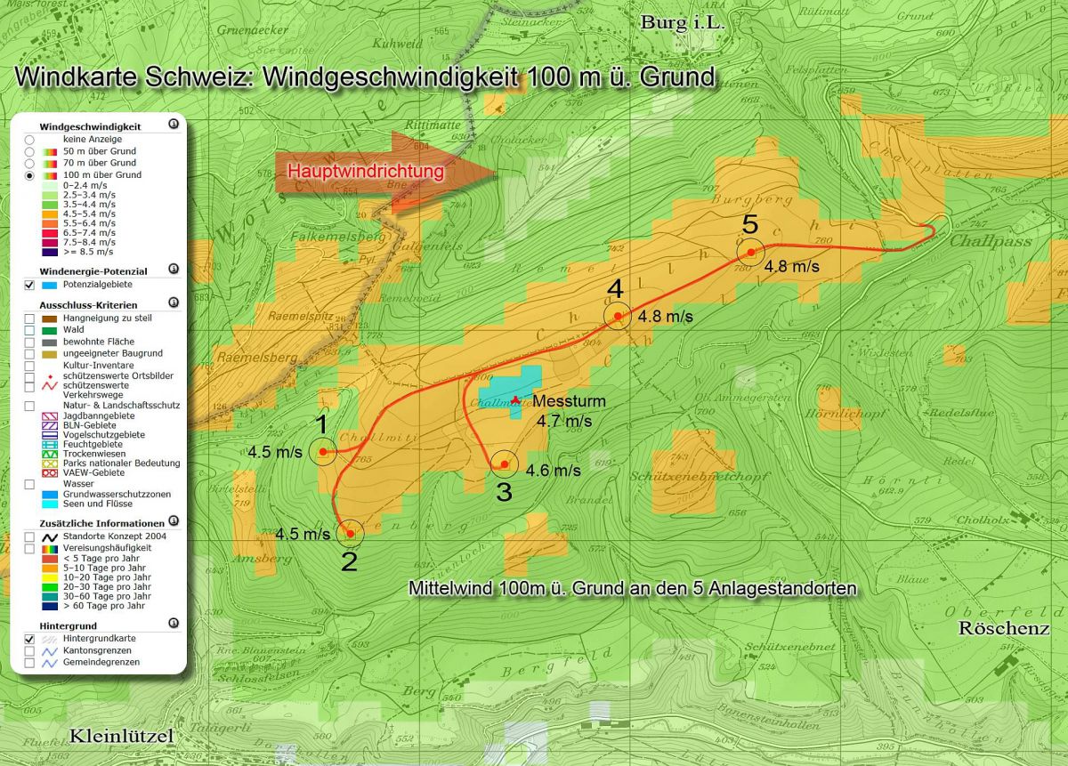 Windkarte Schweiz - Ausschnitt Chall Windkarte Schweiz - Ausschnitt Chall